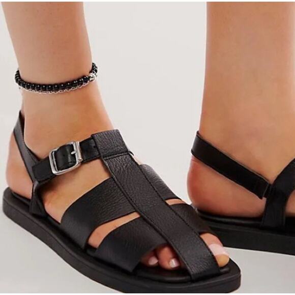 Free People Flora Fisherman Sandal Black Leather Made In Italy Women Size 9 NEW - Picture 2 of 9